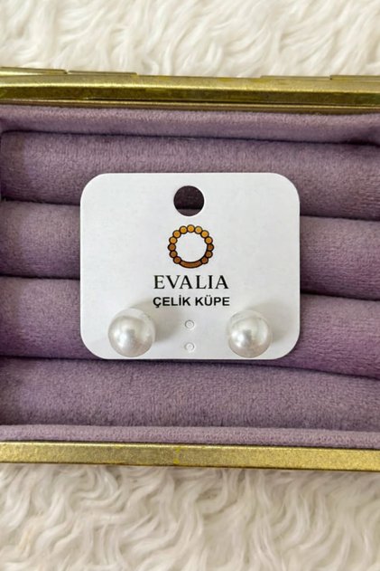 İnci Küpe , İnci Top Küpe Paslanmaz Çelik 12Mm (Nişan,Kına,Düğün)