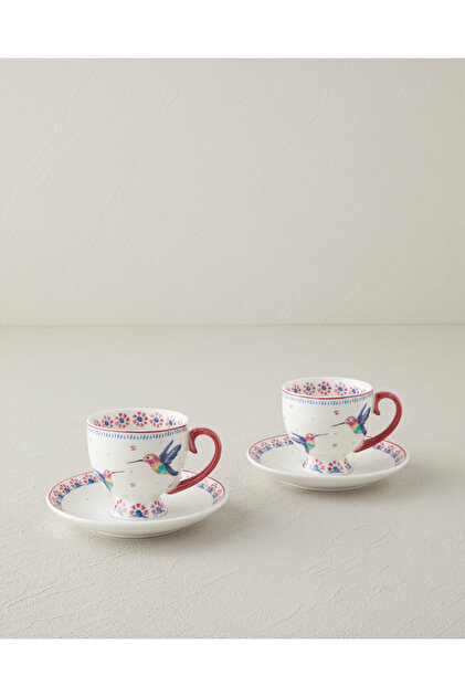 Carnival Sparrow New Bone China Coffee Cup Set 4 Pieces for 2 People Fuchsia