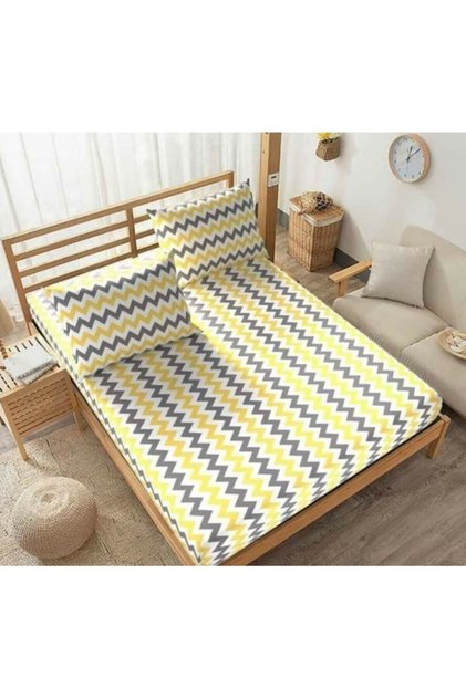 Yellow Gray Single Elastic Sheet 1 Piece Pillow Case 120x200 Ecsrızizag19