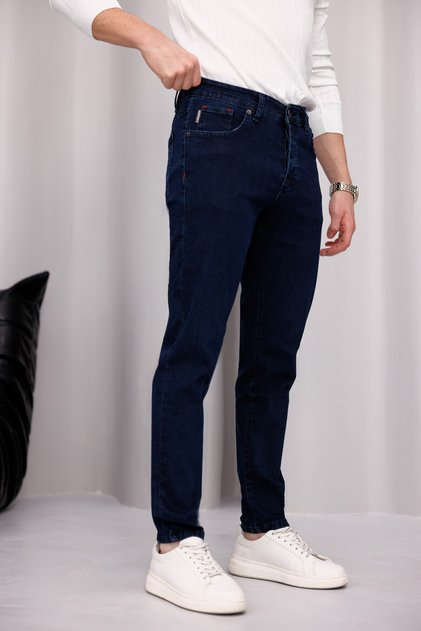 Men's Navy Blue Denim Jean Trousers Slim Fit Lycra Narrow Leg