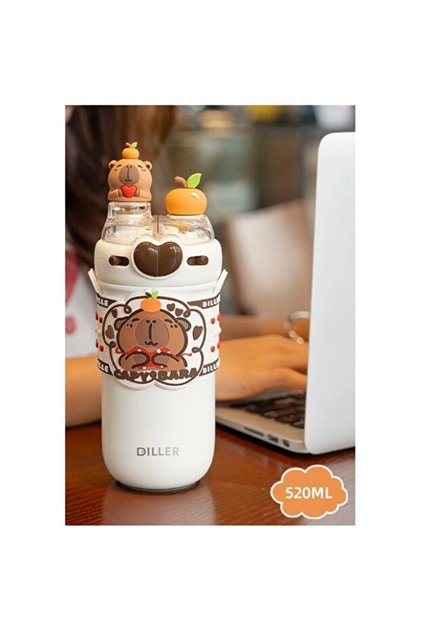 Vagonli̇fe Stainless Steel Double Lided Bottle/Thermos With/Without Straw D9285 520ml Ca