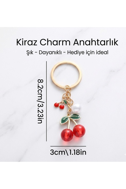 Gold Color Keychain and Bag Accessory with Cherry Figured Pearl Detail