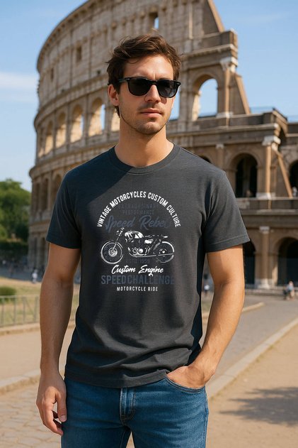 Men's 100% Cotton Crew Neck Motor Printed T-Shirt