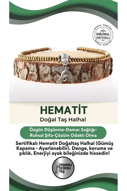 Sertifikalı Hematit Doğaltaş Halhal (gümüş Kapama - Ayarlanabilir Ölçü) B909