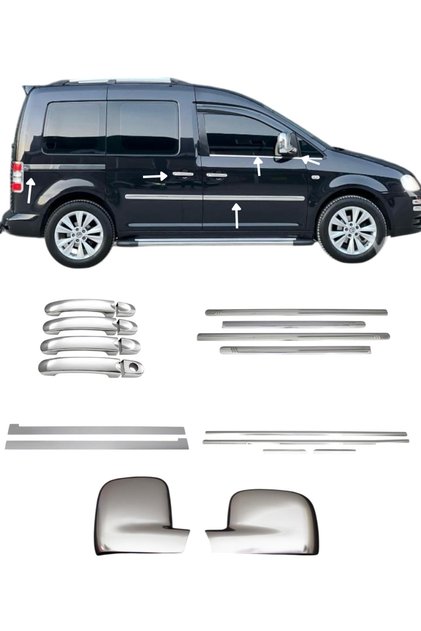 VW CADDY 2004-2010 5'Lİ YAN KROM SETİ (YAN KAPI ÇITASI-CAM ÇITASI-KAPI KOL-AYNA KAPAĞI-SÜRGÜ) A+