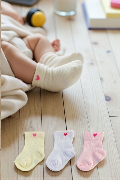 3 Pairs of Colorful Patterned Cotton Girls' Baby Socks