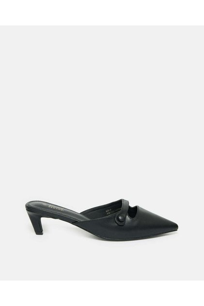 Women Black Button Trim Mule