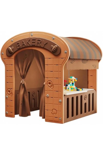 Casuta de joaca pentru copii Brown Bakery, iluminata, intrare eleganta cu perdelele