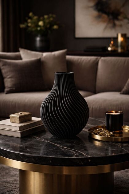 LUREN CONCEPT Modern Siyah Dekoratif Vazo – Dalga Formlu Minimal