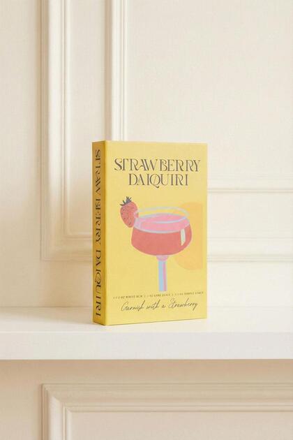 Strawberry Daiquiri Cocktail Themed Decorative Book Box - Hidden Storage with Yellow Strawberry Drink Pattern