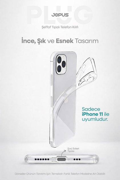 iPhone 11 Şeffaf Silikon Kılıf Kamera Korumalı Darbe Emicili Tıpalı JS-238