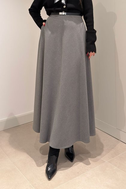 Midi Flared Skirt - Gray