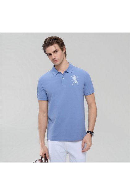 Men’s Slim Fit 3D Lion Embroidery Lycra Pique Polo