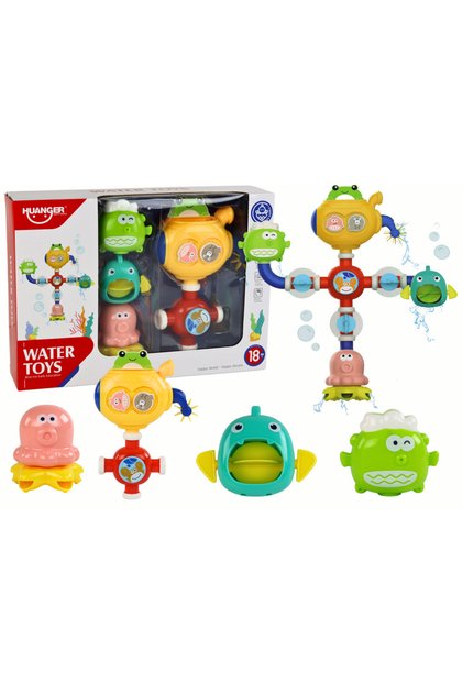 Jucarie de baie Robot cu ventuze si joc cu apa, cu valve si fantani, 18 luni+ (32 cm)
