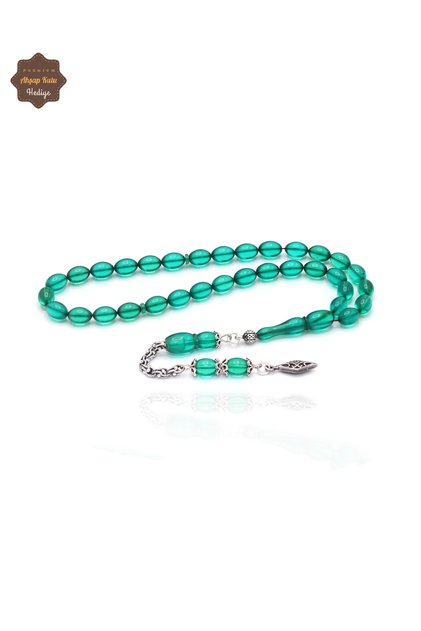 Green Barley Cut Small Size Silver Tassel Fire Amber Prayer Beads 201024964