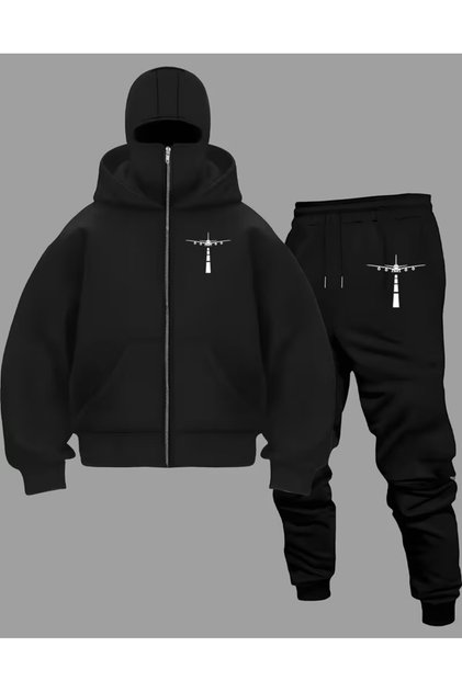 Style Vers Balaclava Tam Fermuarlı Kapüşonlu Maske Kapüşonlu iki Parça takım