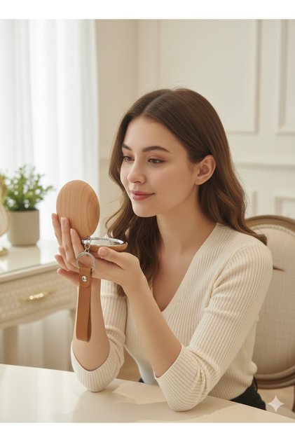 مرآة يد نسائية صغيرة قابلة للطي – إكسسوار أنيق وعملي للحقيبة.
