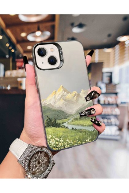 iPhone 15/14 Compatible Green Painting Print Pattern Quality Luxury Phone Case Mk01A