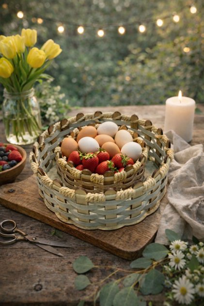 Wooden Basket Set of 2 (1 Medium + 1 Small Size) – Handmade Natural Organizer Basket