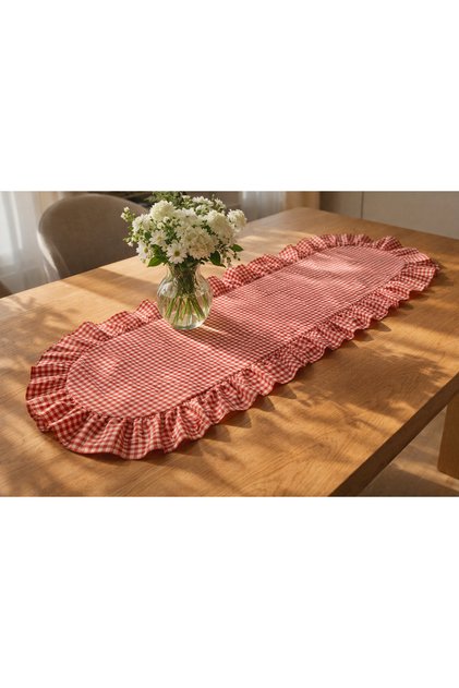 Gingham Ruffle Detail Oval Runner 40X110