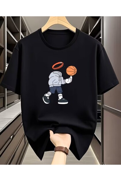 Men's Hip-Hop Basketball Printed Black/White T-Shirt