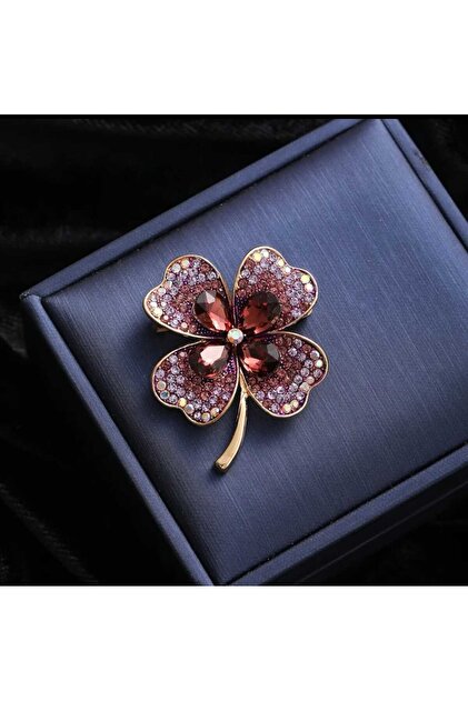 Kristal Taş Yonca Kadın Broş Ebat: 3,5*4 Cm