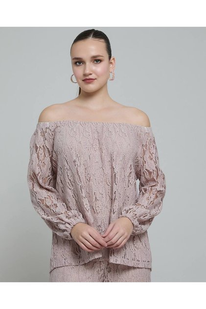 Lace Off Shoulder Top With Puff Sleeves