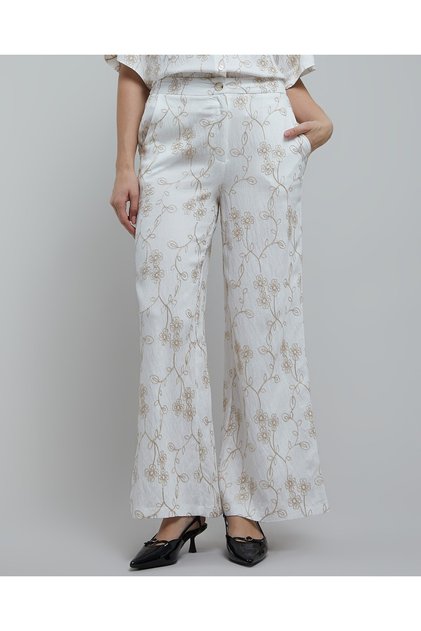 Embroidered Wide Leg With Button Closure