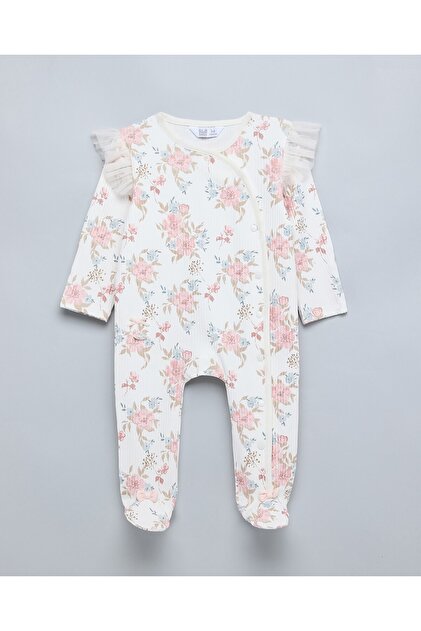 Floral Print Footed Sleepsuit With Long Sleeves