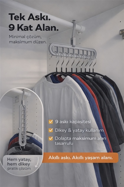 Akıllı Dolap Düzenleyici Askı | Yer Kazandıran Çoklu Askı | Dayanıklı & Çevre Dostu