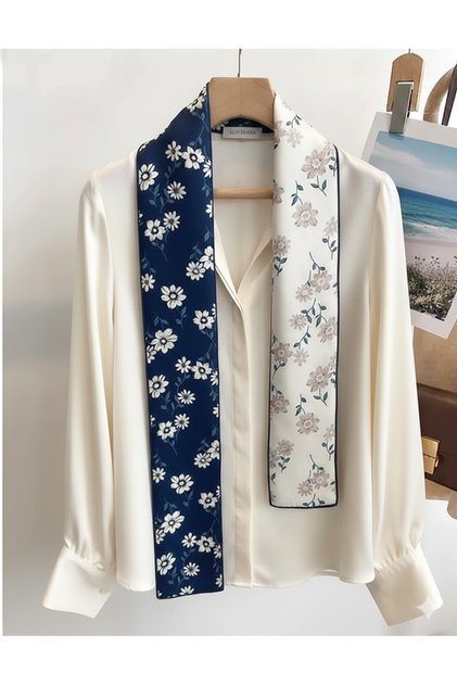 Double-Sided Silky Luxury Women's Scarf with Floral Motifs | Night & Day Daisy Neck Accessory