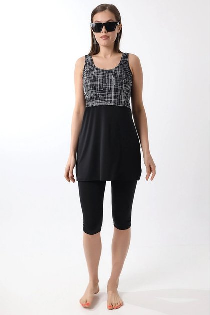 Women's Swimsuit with Tights Attached, Built-In Chest Pad, Available in Micro Lycra, Stretchy Swimsuit, Below the Knee