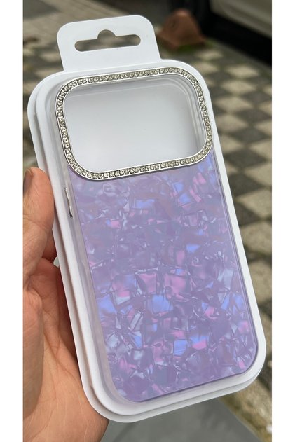 Compatible with iPhone 17 Pro / 18 Pro - Pearlescent Aurora Cover with Matte Camera Surround and Stone-Embellished Sides Case