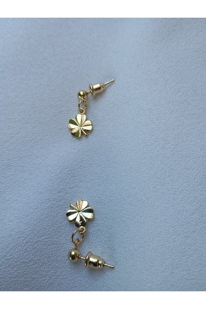 Cercei placati cu aur 18K cu Trifoi cu patru foi si felicitare cadou