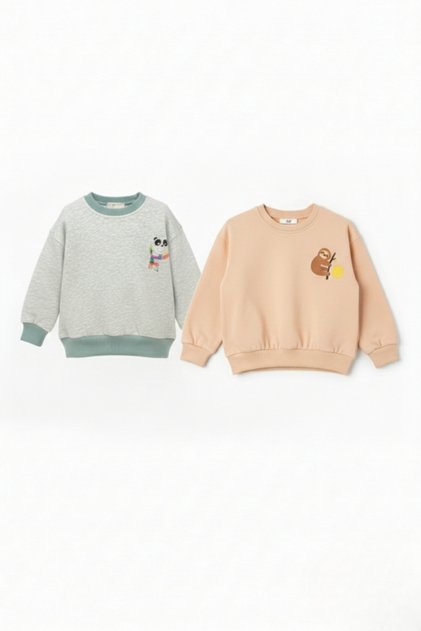 Children's Cotton Colored Printed Oversized 2-Thread 2-Piece Sweatshirt