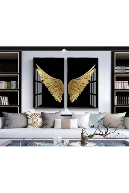 A luxurious modern decorative painting with golden wings printed on canvas, model (2768)