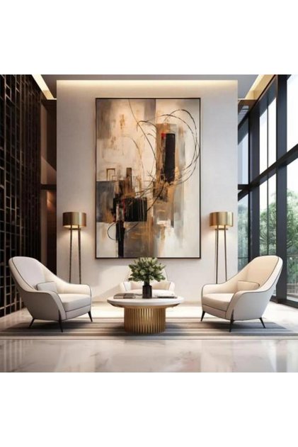 Abstract home decor painting in shades of brown, black and beige, printed on canvas, model (2838).