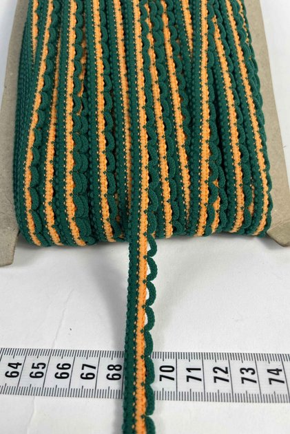 Koyu Yeşil Sarı Zincirli Şerit 1 cm En – Kenar Süsü, Dekoratif Şerit ve El İşi Aksesuarı (1 Metre)