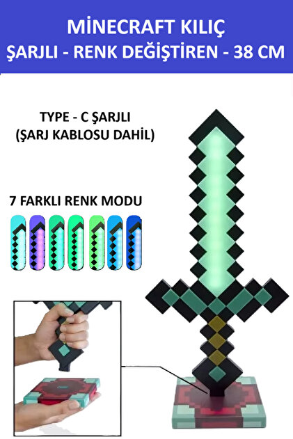 ZETCONCEPT 🗡️ Minecraft Işıklı Kılıç – Şarjlı & Renk Değiştiren