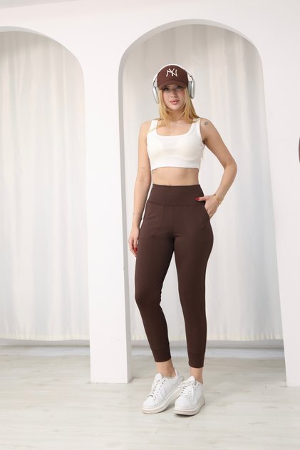 Women's Brown High Waist Jogger Sweatpants