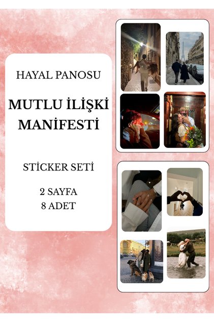 Hayal Panosu "MUTLU İLİŞKİ" Manifest Vision Board Sticker Seti - Ajanda -Journal- Pano