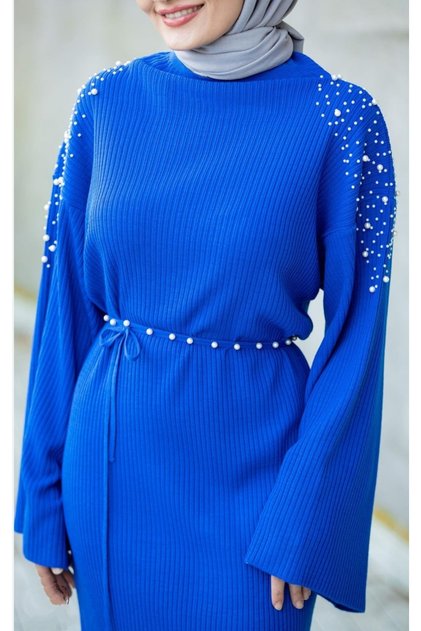 Women's Knitwear Pearl Embroidered Long Dress