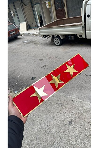 3 Yıldız Kırmızı Dekor Plaka Pleksi Malzeme Araç ve Dükkan Dekor Kişiye Özel Hediyelik( 1 adet )