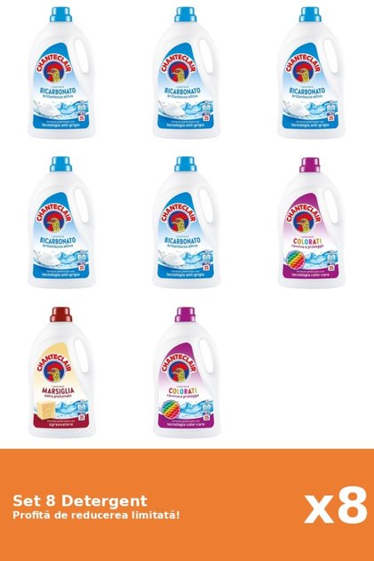 Set 8 Detergent Chanteclair: 5xBicarbonat, 2xColor, 1xMarsilia