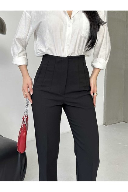 High-Waisted Pencil Pants, Narrow-Leg Fabric Trousers. Full Stretch Fabric