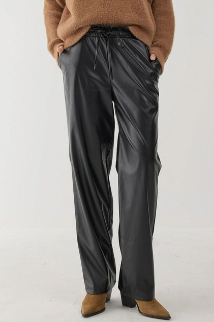 Faux Leather Stretch Waist Straight Leg Trousers