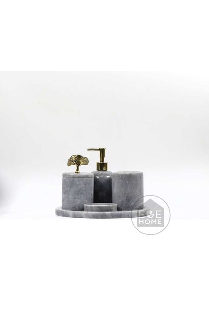 Decorative Gray Marble Bathroom Set 5 Piece Gold Leaf Accessory Detailed Design Set Marble Bathroom Set