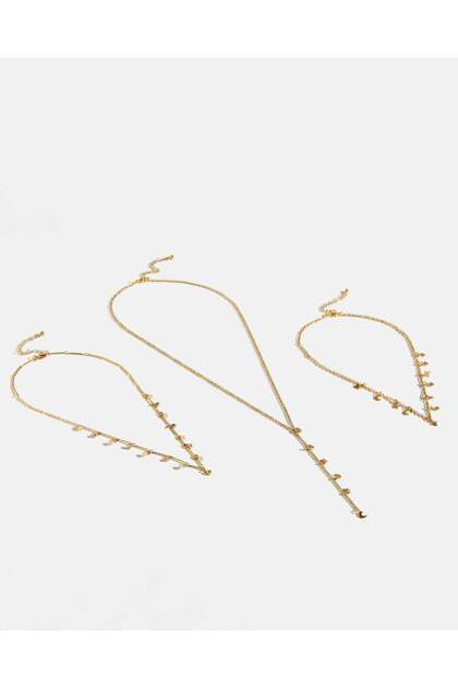 Women Gold Embellished Necklace Set (Pack of 3)