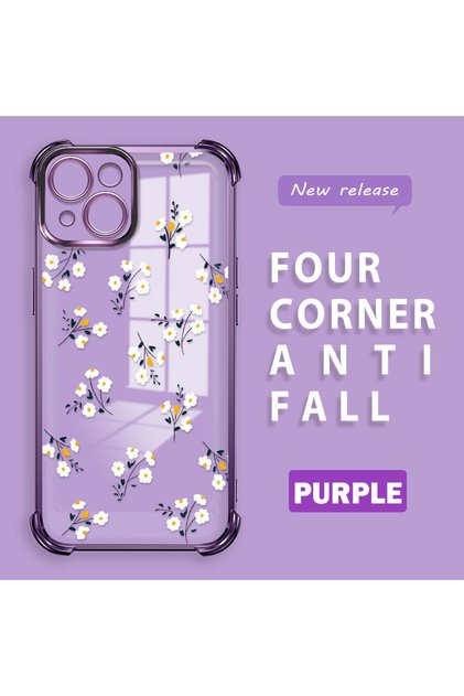 iPhone 15 Compatible Camera Protected Transparent Soft Silicone Phone Case Flower Pattern