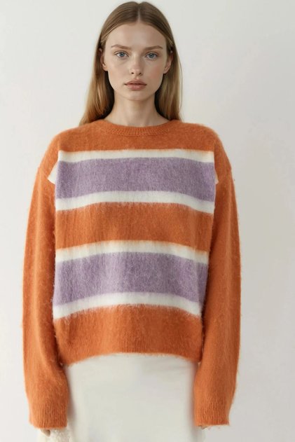 Relaxed Fit Renkli Çizgili Triko Kazak